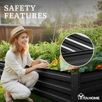 YITAHOME 8x4x1ft 2pcs Large Raised Garden Bed Kit, Galvanized Metal Planter Box with Gloves, Ground Nails & Safety Rubber, Outdoor Above Ground Planters for Plants Vegetables Flowers, Black