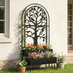 Arched Outdoor Planter Box with Trellis Set of 2 for Climbing Plants, 2 Tiers Metal Privacy Planters for Patio, Raised Garden Bed with Legs, for Vegetables, Balcony, 75.2 x 22 x 34.6 Inch, 2PCS, Black