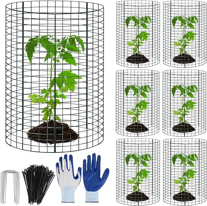 18 pcs 24"x 12" Large Wire Plant Protectors Cages to Keep Animals Out,6 Pack Mesh Plant Cage Chicken Wire Cloche with Ground Stakes and Nylon Ties Protect Plants,Garden,Shrubs and Vegetables(set of 6)