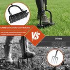 GAINO Manual Lawn Aerator Tool with 15 Spikes, 32"-35" Adjustable T-Handle Aerator for Lawn, Automatic Dirt Ejection Design, Heavy Duty Yard Grass Aerator for Soil Compaction，Black