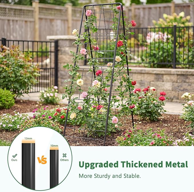 2 Pack Cucumber Trellis, 71" High Foldable A-Frame Garden Trellis for Raised Bed Garden Grow Support with Plant Support Clips Ties for Cucumber,Tomato, Climbing Plants and Flowers