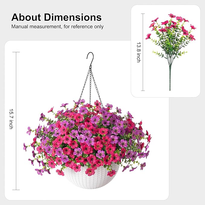 HyeFlora Artificial Fake Hanging Flowers Plants Basket for Outdoor Outside Decoration, Faux Silk UV Resistant Realistic Colorful Daisy in Planter for Porch Patio Garden Yard Home
