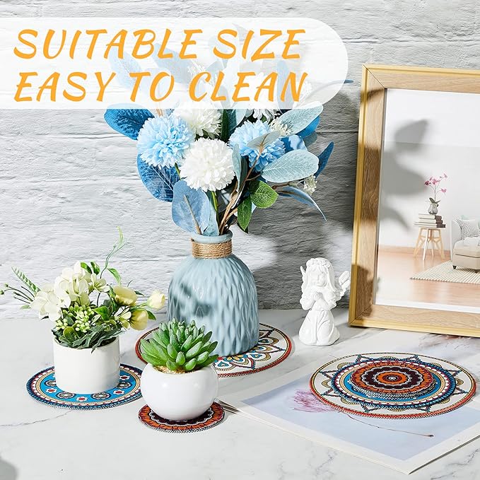 Nuanchu 6 Pieces Boho Plant Pot Mat 3 Size 3.94" 5.9" 7.87" Rubber Absorbent Non Slip Pot House Indoor Plant Coasters Round Pad Gardening Outdoor Flower Protect Mat for Table Desk Floor