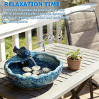 Ceramic Solar Fountain Bird Bath with Battery Backup,Bird Bath for Outside,Bird Bath Bowl for Garden, Patio & Yard Decor,Working at Night for at Least 6 Hours (Koi Fish).