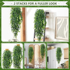 2-Pack Fake Hanging Plants, Faux Hanging Plant Artificial Greenery for Living Room Bedroom Boho Wall Shelf Indoor Outdoor Decor (Green Eucalyptus)