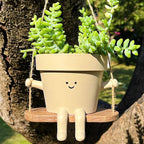 Swing Face Planter Pot Hanging Cute Flower Head Planters - Unique Sitting Sway Pots Indoor Outdoor Plants Succulent Pot String of Pearls Plant Live Resin Flower Pots Gift Ideals for Mother, Christmas