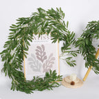RECUTMS 2Pcs Artificial Olive Leaves Garlands 6.2Ft-Fake Hanging Silk Willow Leave Ivy Vines Faux Bayberry Leaf Twigs Greenery Rattan for Indoor Outdoor Wedding Birthday Party Home Garden Table Decor
