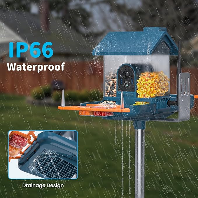 Smart Solar Bird Feeder with Camera & Outdoor Bird Bath | 2K HD Dual-Lens, AI Bird Identification, Instant Mobile Alerts, IP66 Weatherproof, Ideal for Outdoor Bird Watching