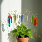 H&D HYALINE & DORA 7 Pack Crystal Suncatcher Prisms 13.7 '' Sun Catchers Indoor Window Small Trellis Golden Plant Suncatcher Stake for Potted Plants Indoor Decoration