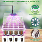 Qoolife Seed Starter Tray with Plant Light, 2 Pack Grow Lights for Seed Starting Kit with Humidity Domes, Timing Controller Adjustable Brightness for Greenhouse Propagator Station Growing Transparent