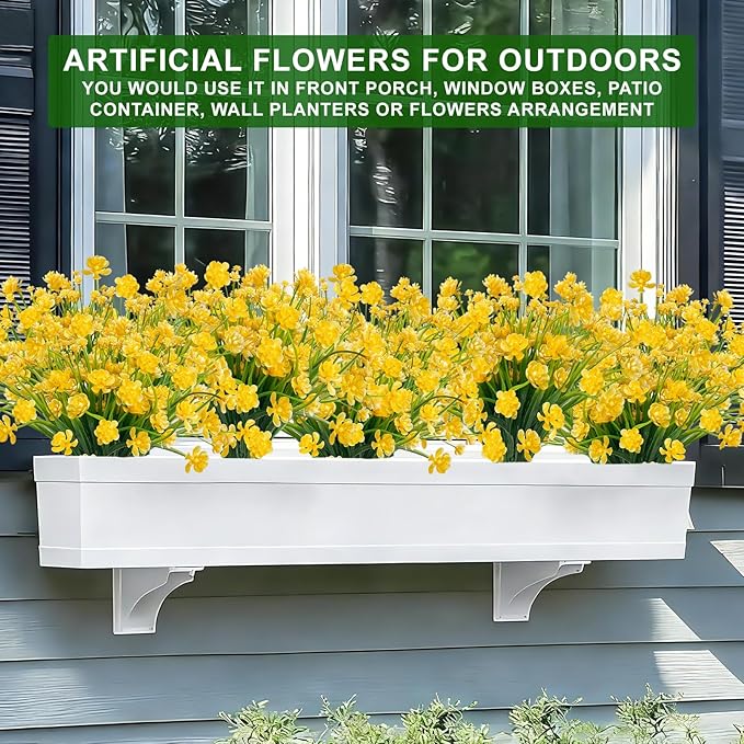 TURNMEON 20 Bundles Artificial Flowers for Outdoors, Spring Grass Camellia Fake Flowers Plastic Plants,UV Resistant No Fade Faux Greenery for Gardens Porch Yards Summer Cemetery Decor 500 Head(Yellow)