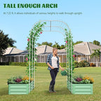 3 in 1 Galvanized Raised Garden Bed with 87" H Arch Trellis for Climbing Plants, Outdoor Gardening Planter Box with Climbing Net for Flower Vegetables Fruits Herbs, Green