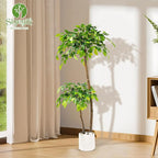 4FT Artificial Ficus Tree with White Planter and Pebbles,Faux Silk Tree with Lifelike Leaves and Realistic Trunk,Tall Fake Potted Plant for Home and Office Décor Indoor and Outdoor (4FT)
