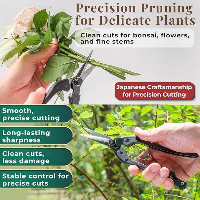Wablade Japanese-Made Double-Edge Bonsai Pruning Shears, Precision Bud Scissors for Clean, Smooth Cuts on Soft Stems, Hand Pruner for Flowers & Plants, 5mm Capacity (Double-blade)