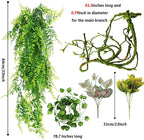 Reptile Plants, Terrarium Hanging Plant Vines Artificial Leaves Reptile Hide, Leopard Gecko Tank Accessories, Terrarium Decorations for Bearded Dragon Lizard Snake Geckos Chameleon