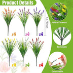 Roberly 24 Bundles Artificial Plants Outdoor, Fake Lavender Flowers UV Resistant Faux Shrubs Plastic Flowers Fake Greenery Plants for Porch Garden Window Box Home Indoor Outdoor Decorations, Mixed