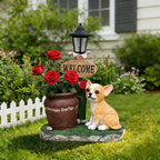 Animal Outdoor Statue Planter Solar Light Welcome Garden Sculpture Resin Flower Pot Decorative Porch Patio Yard Lawn Entryway Figurine with LED Lamp Rustic Plant Holder Ornament Courtyard (P)