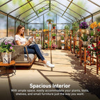8x14FT Walk-in Greenhouse with Hygrometer,Polycarbonate Green House with UV Protection, Heavy Duty Greenhouse with Windproof Aluminum Frame, Roof Vent & Quick-Install Design