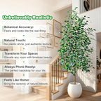 Bailikang 8FT Artificial Ficus Trees Indoor Faux Trees Indoor Fake Floor Plants Tall Artificial Tree with White Pot Faux Tree Fake Indoor Tree Silk Plants Artificial Trees for Home Decor Indoor