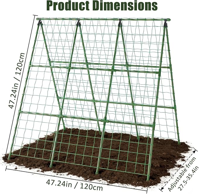 Miory Cucumber Trellis, 48"×48" Garden Trellis for Raised Bed, A-Frame Vegetable Trellis for Climbing Plants Outdoor, Support for Tomatoes, Zucchini, Vines, Flowers