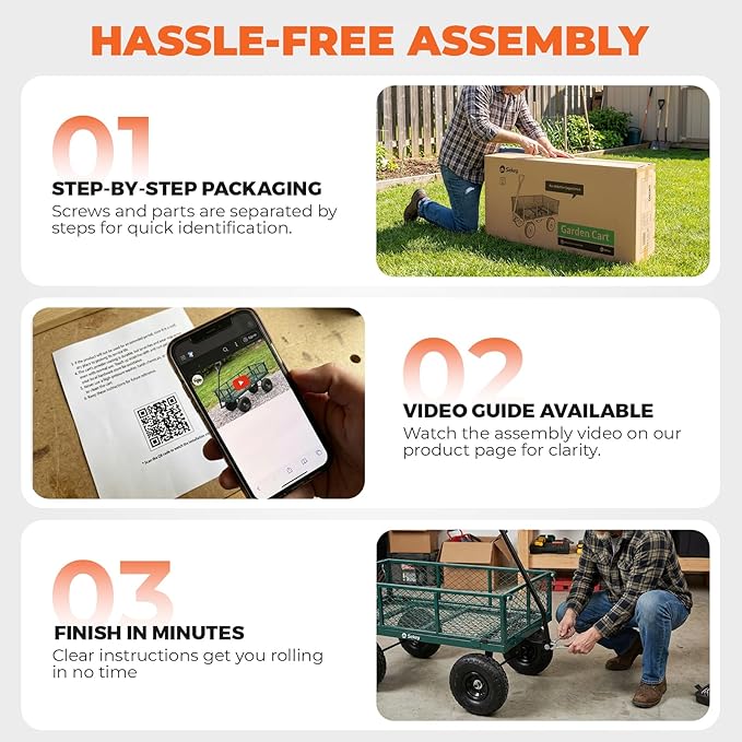 Sekey 600lbs Steel Mesh Garden Cart for Patio & Backyard, Utility Wagon with Removable Sides (Convertible Flatbed), 10" Rubber Tiress, Green