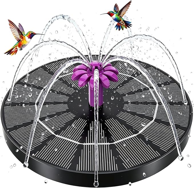 Solar Fountain for Bird Bath, 4W Solar Powered Water Fountain Pump, Outdoor Water Fountain with 6 Nozzles for Hummingbirds, Garden, Pool, Pond