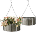 SOFE Farmhouse Galvanized Metal Hanging Planter Basket Set of 2, Unique Hanging Plant Pot Indoor Outdoor, 14 Inch/12inch Flower Pots Holder with Chain Hook, Home Garden Patio Decor