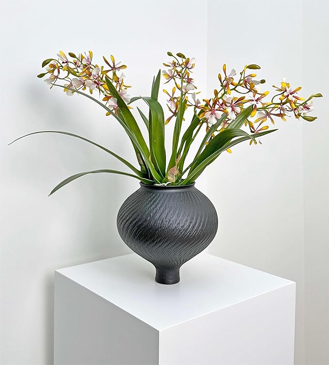 3pcs Artificial Cymbidium Orchid Flowers That Look Real, Faux White-Yellow Orchid Stems for Vases, Silk Flowers for Farmhouse Home Office Indoor Tables Centerpieces Decoration (Yellow)