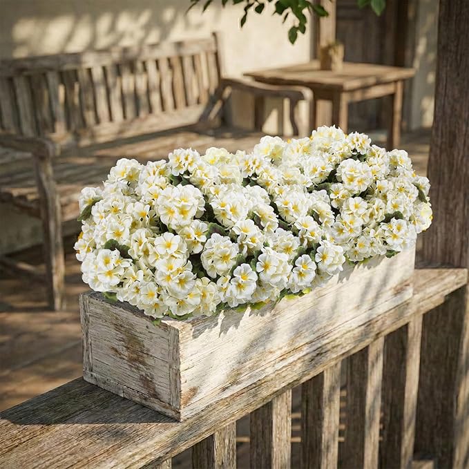 lovemoon 16 Pcs Artificial Geranium Plant with Realistic Silk Flowers and Green Leaves，Faux Geranium Flowers for Indoor Outdoor Home Garden Office Decoration (16, White)