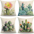 Watercolor Cactus Succulent Pillow Covers 18x18 Inch Set of 4, Colorful Tropical Plant Floral Cactus Cushion Cases, Summer Botanical Flower Throw Pillow Covers,for Sofa Living Room Decor (Green)