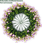 Artificial Faux Flowers for Outdoor 16 Bundles Boxwood Fake Morning Glory for Planter,UV Resistant Fake Flowers for Home Porch Patio Outside（Purple/White）