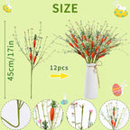 Easter Decorations 12 PCS Artificial Easter Stems with Carrots and Colorful Berries Easter Picks Berry Stems for Living Room Centerpieces Home Vase Decor and Easter Celebrations