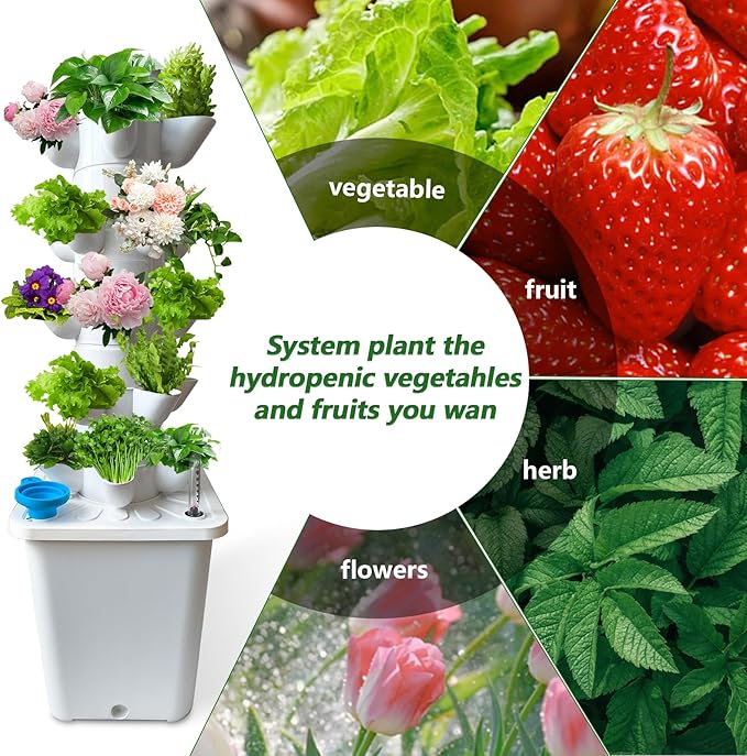 25 Plants Hydroponic Tower, Hydroponics Growing System Tower, Hydroponics Tower with Timer Automatic Watering, Vertical Hydroponic Tower, Planter Germination Kit for Herbs Vegetables Fruits