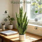 Fake Snake Plant, 35" Artificial Potted Plant with White Pot, Realistic Faux Plant for Home Decor, Low Maintenance No Watering Needed for Desk Corner Office & Pet Areas (Green 35in)
