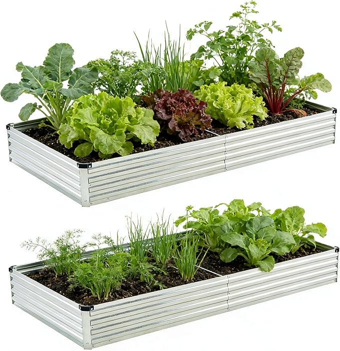 8x4x1ft(2 PCS) Galvanized Raised Garden Bed,Outdoor Planter Box Metal Patio Kit Planting Bed for Vegetables Flowers Herb,Silver