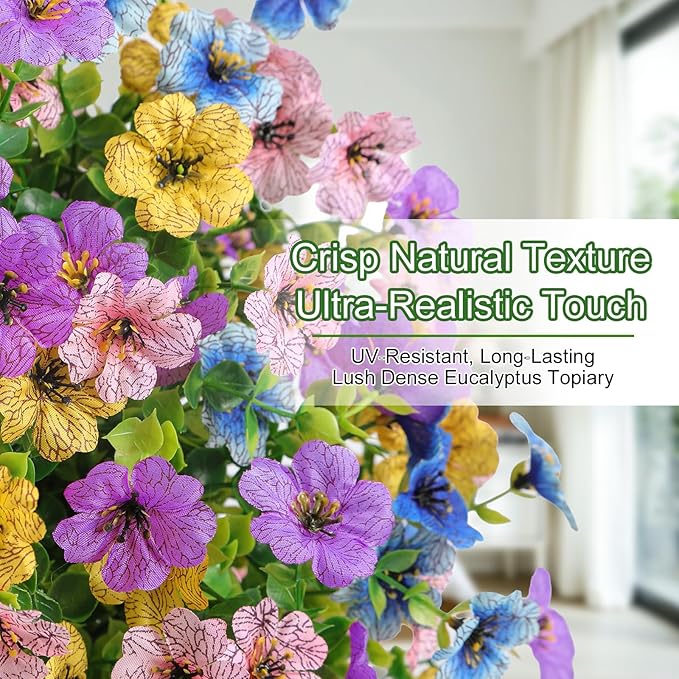 Alupssuc 2Pcs 20" Artificial Topiary Ball Flowers for Outdoors, Spring Decoration with Spike, UV Resistant Faux Summer Plants, Fake Bushes Indoor Decor, Mix 4 Colors for Garden, Porch, Home & Patio