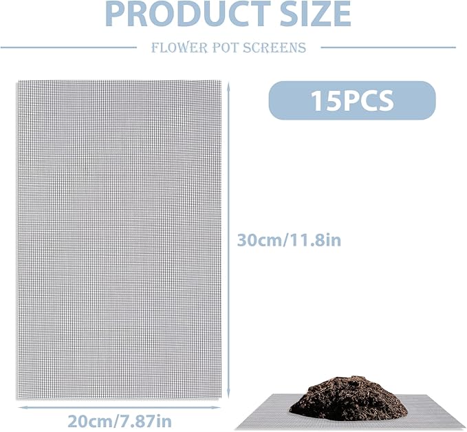 15 Pcs Flower Pot Hole Mesh Pad 11.8x7.8 Inch Bosai Plant Mesh Drainage Screen Prevent Soil Loss Bottom Grid Mat Gardening Essentials