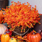 Artificial Fall Flowers Outdoor Fake Mums - 12 Bundles Fake Plants UV Resistant No Fade Faux Plastic Greenery Garden Porch Patio Fall Home Decor (OrangeYellow)
