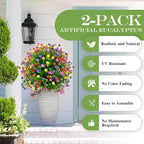 23" Artificial Topiary Boxwood Ball Trees with Ground Spike, Set of 2, UV Resistant Fake Bushes Plants with Camellia Flowers, Faux Cedar Balls Shrubs for Outdoor Indoor Front Porch Garden Decor