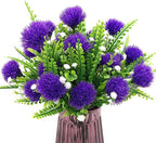 CATTREE Artificial Dandelion Plants, Plastic Flowers Shrubs Bushes Fake Grass Wedding Indoor Outdoor Home Garden Verandah Centerpieces Arrangements Party Decoration Planting Filler - Purple 4 Pack