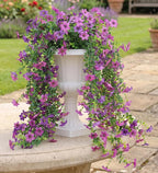 Artificial Hanging Flowers for Outdoors, 4 Pack Fake Hanging Plant for Spring Summer Decor, UV Resistant Faux Silk Flower for Planter Front Door Porch Patio Yard Garden (Double Purple)