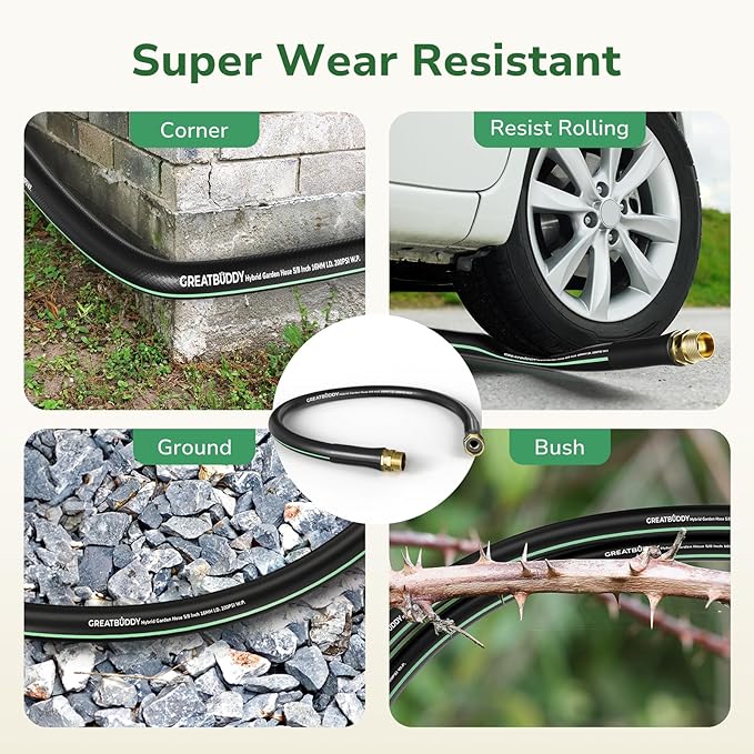 GreatBuddy Garden Hose 3ft, 5/8" Water Hose Heavy Duty, Flexible, Lightweight Hybrid Hose, Burst 600 PSI with Solid Brass Male to Female Fittings Leakproof Hose for Backyard, Garden