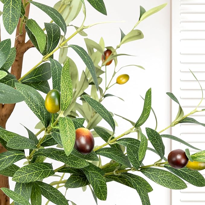 5FT Artificial Olive Tree - Indoor Tall Faux Olive Trees with Planter&Basket, Large Fake Olive Silk Tree Realistic Olive Plants with Branches and Fruits for Home Decor Office Living Room