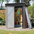 Aoxun 5’ x 2.9’ Shed Outdoor Storage Shed with Lockable Doors & Slooping Roof Metal Garden Tool Shed for Backyard, Patio, Poolside (Brown)