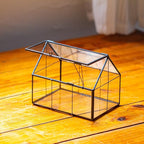 NCYP Mini Glass Terrarium with Lid - 6.1" x 4.25" x 4.92" House Shape Closed Planter Pot for Small Cactus, Succulents Plant - Home Garden Office Tabletop Geometric Decor, Black (Terrarium Only)