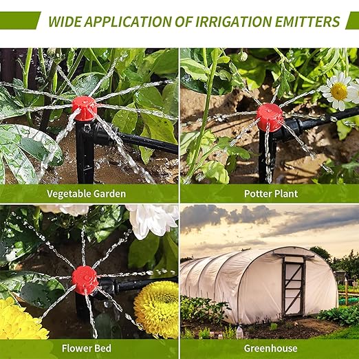60 Pcs Quick-Connect Drip Irrigation Emitters for 1/4 inch Irrigation Tubing 360 Degree Adjustable Water Flow Drip Irrigation Heads Irrigation Drippers for Potted Plants Flower Raised Bed Vegetable