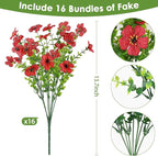 16PCS Artificial Flowers for Outdoors, Realistic Fake Silk Flowers for Outside, No Fade Faux Eucalyptus Plants for Outdoor Planter, Window Box, Hanging Basket - Porch Patio Garden Decor