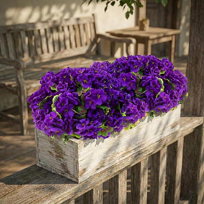 lovemoon 8 Pcs Artificial Geranium Plant Realistic Silk Flowers for Outside UV Resistant Faux Geraniums Flowers for Indoor Outdoor Home Garden Office Decoration (8, Purple)