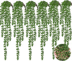 RECUTMS 6pcs Artificial Hanging Succulents Fake String of Pearls Plant Faux Greenery Wall Plants for Spring Summer Indoor Outdoor Home Bedroom Patio Garden Wedding Graduation Party Decor