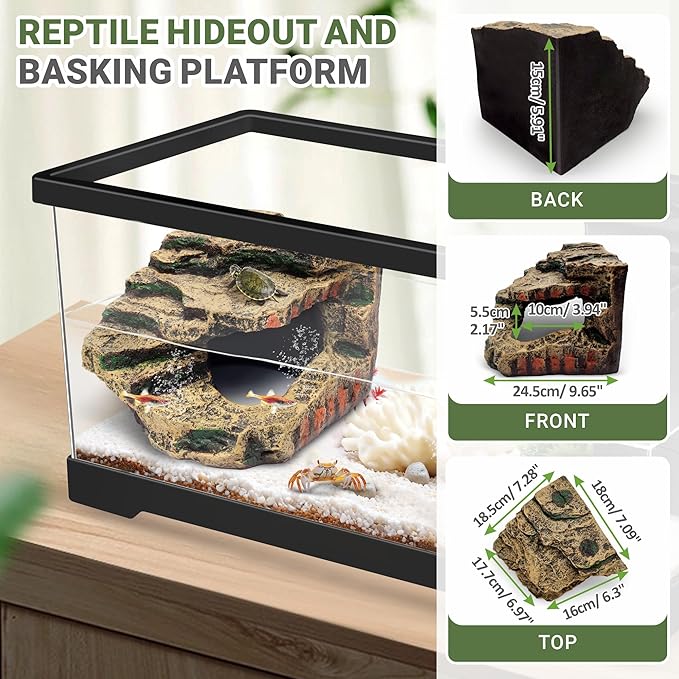 GOZILLA Turtle Tank Kit(Tank+Lamp+Filter), Upgrade PC Turtle Tank Starter Kit with Adjustable Lamp & Filter, Reptile Hideout Habitat with Lid for Small Reptiles.(19.68× 9.52× 9.44''/Large-Black-Kit)
